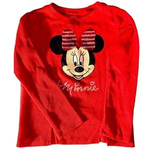Disney Minnie Mouse Sequin Bow Long Sleeved Waffle Knit Shirt Girls Size 6/6x